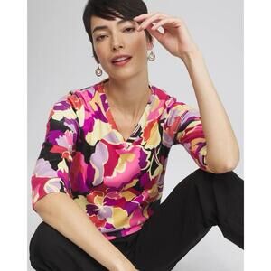 CHICO’S NWT Floral Everyday 3/4 Sleeve Tee In Multi-Size Small